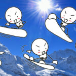 スノーボードする棒人間